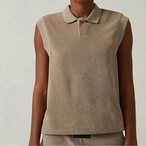 Fear of God Essentials Women's Sage Green Velour Sleeveless Polo Sweatshirt Sz M